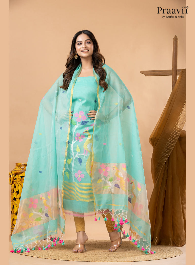 Electric Blue Muslin Jamdani 2-Piece Suit Set