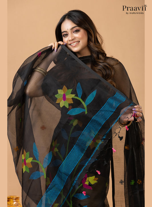 Obsidian Black Muslin Jamdani 2-Piece Suit Set