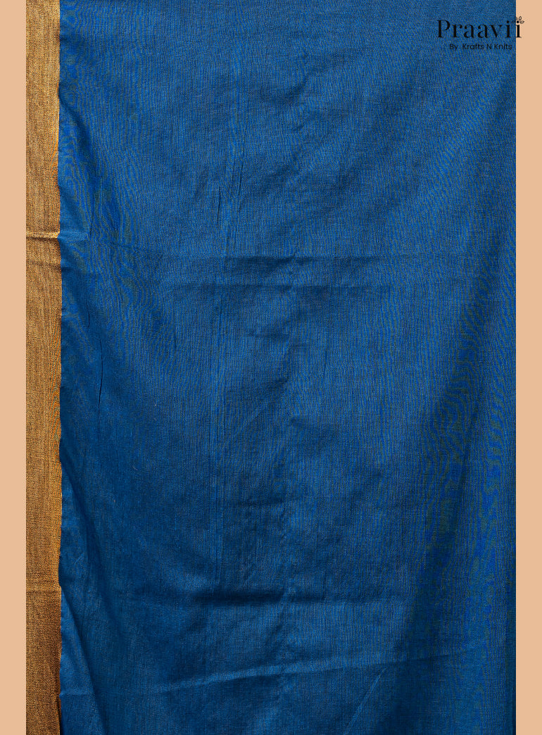 French Blue Silk by Cotton Tissue Saree