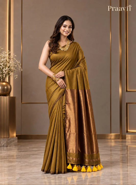 Bronze Colour Silk by Cotton Tissue Saree