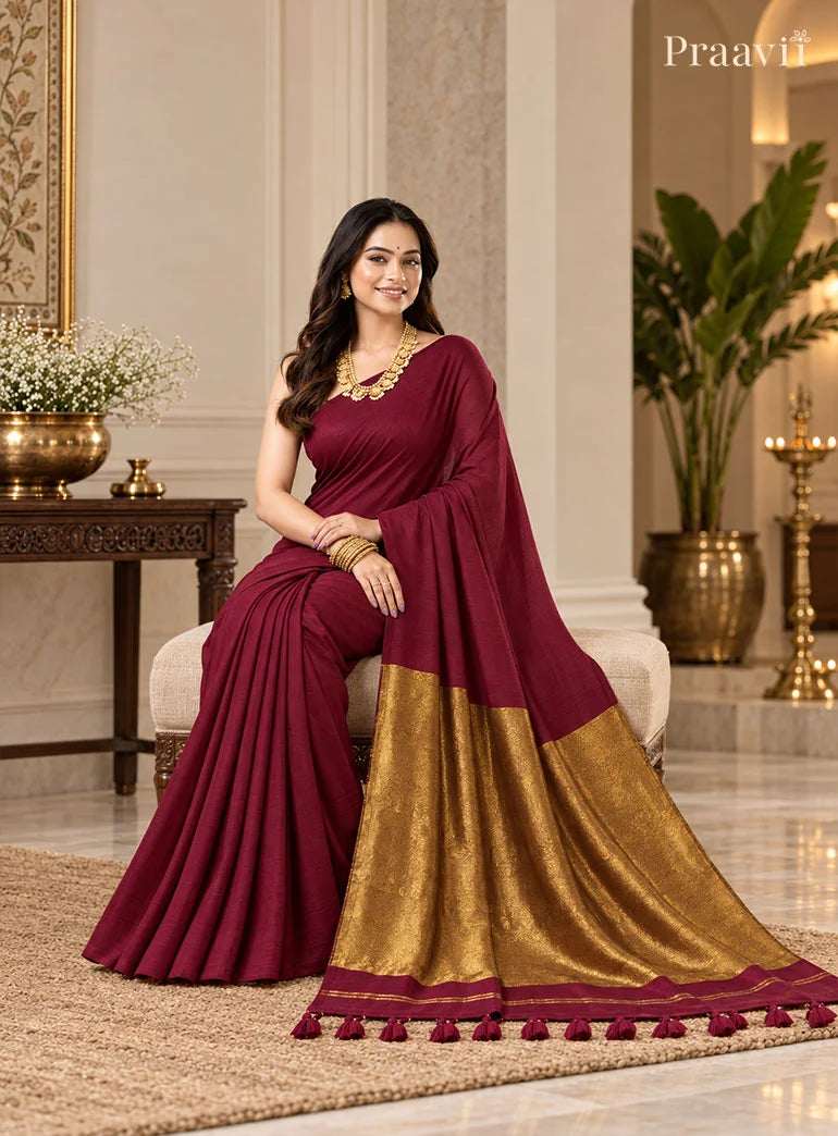 Elegant Mgenta Silk by Cotton Tissue Saree