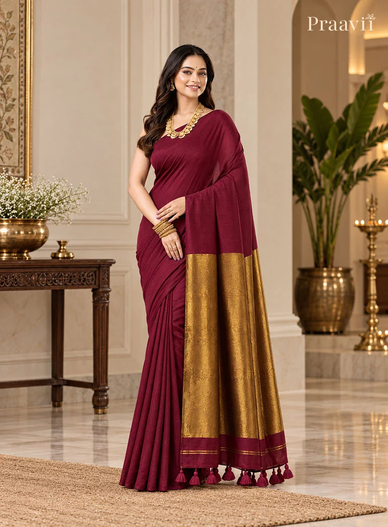 Elegant Mgenta Silk by Cotton Tissue Saree