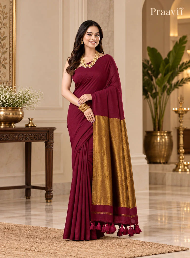 Elegant Mgenta Silk by Cotton Tissue Saree