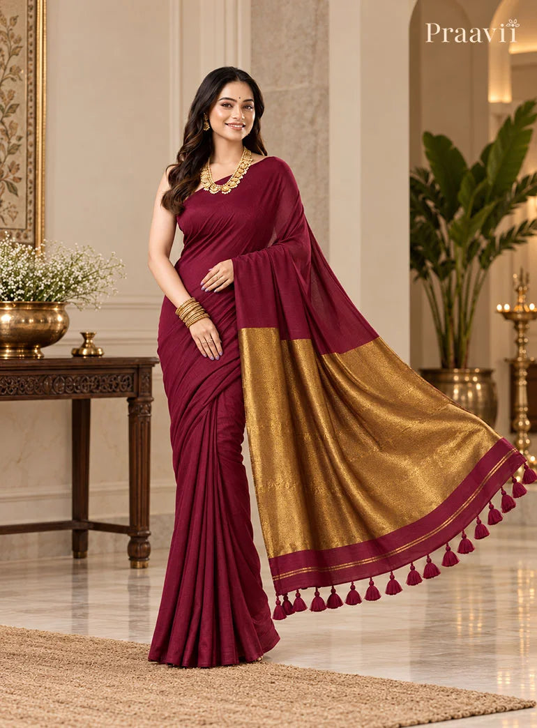 Elegant Mgenta Silk by Cotton Tissue Saree