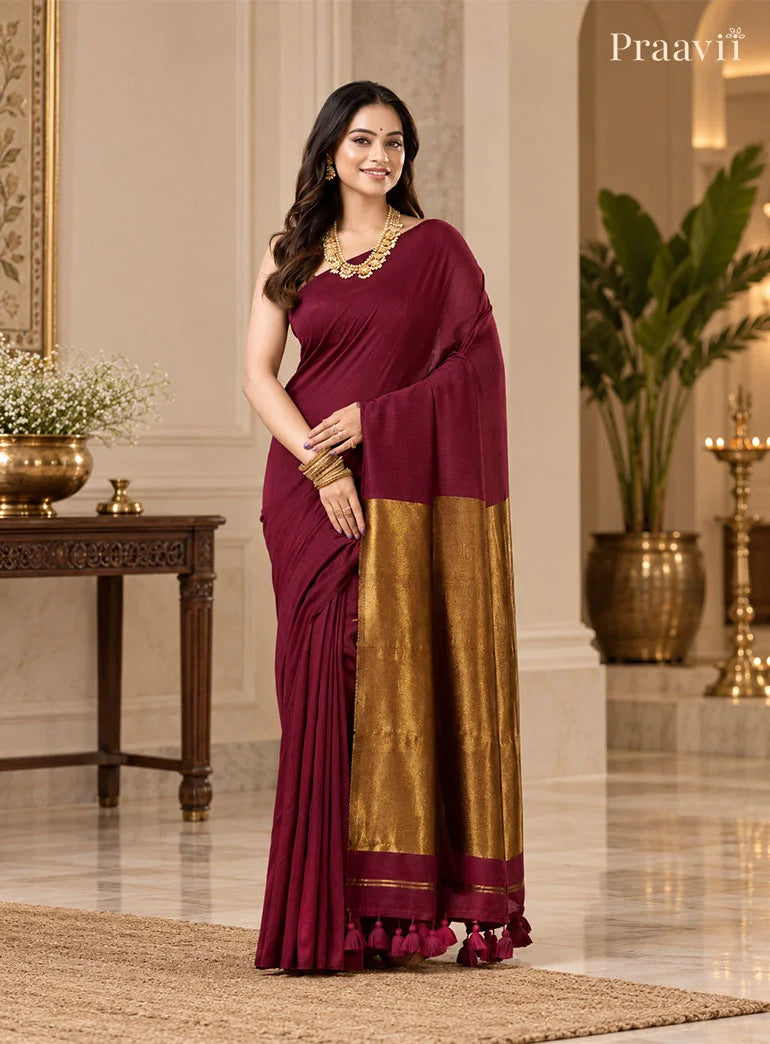 Elegant Mgenta Silk by Cotton Tissue Saree