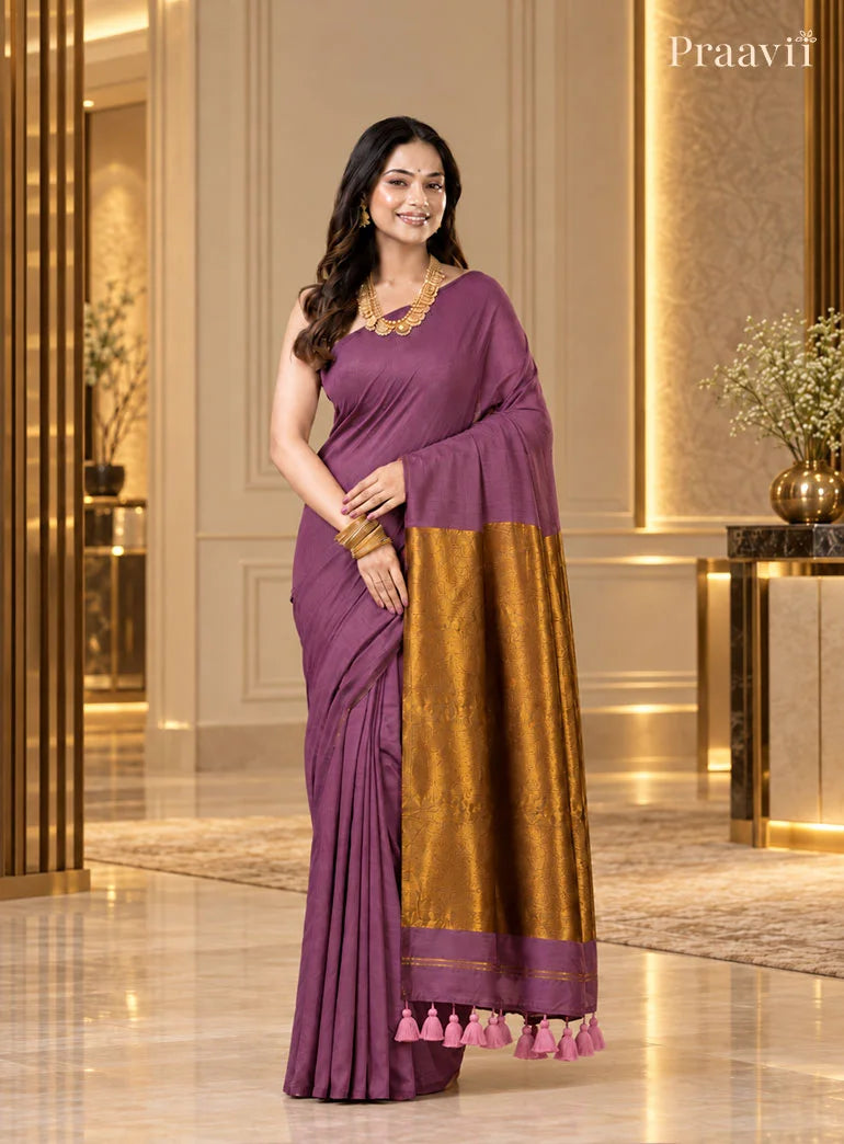 Plum Silk by Cotton Tissue Saree