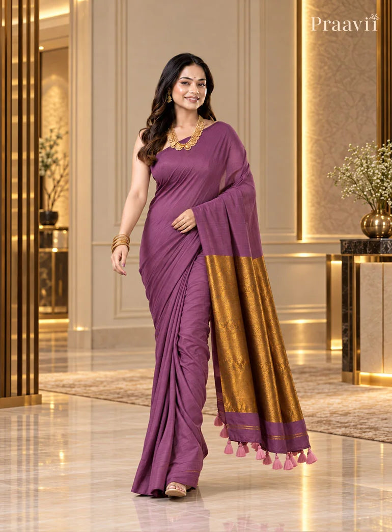 Plum Silk by Cotton Tissue Saree