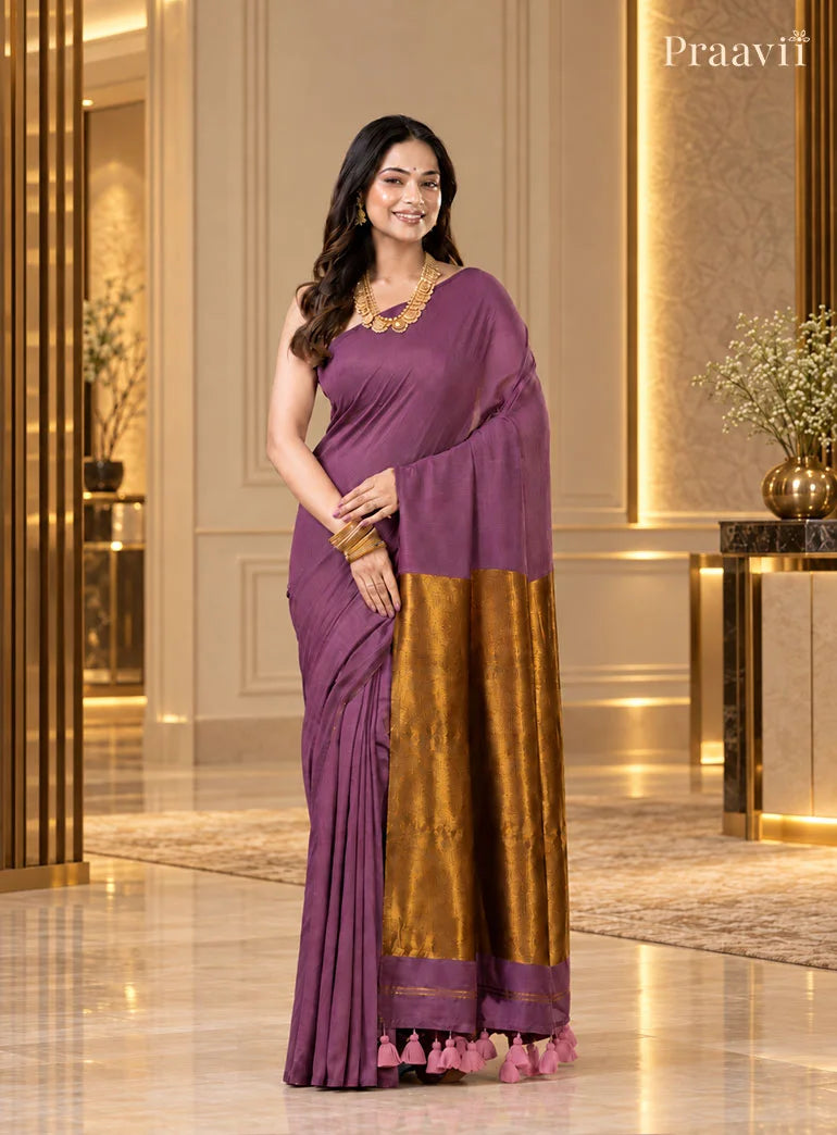 Plum Silk by Cotton Tissue Saree