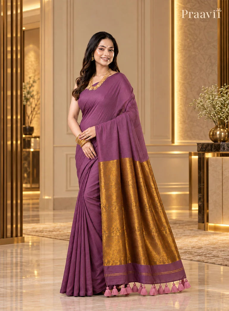 Plum Silk by Cotton Tissue Saree