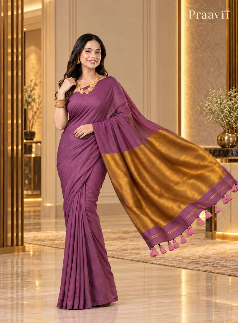 Plum Silk by Cotton Tissue Saree
