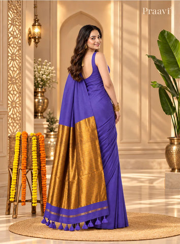 Purple Silk by Cotton Tissue Saree