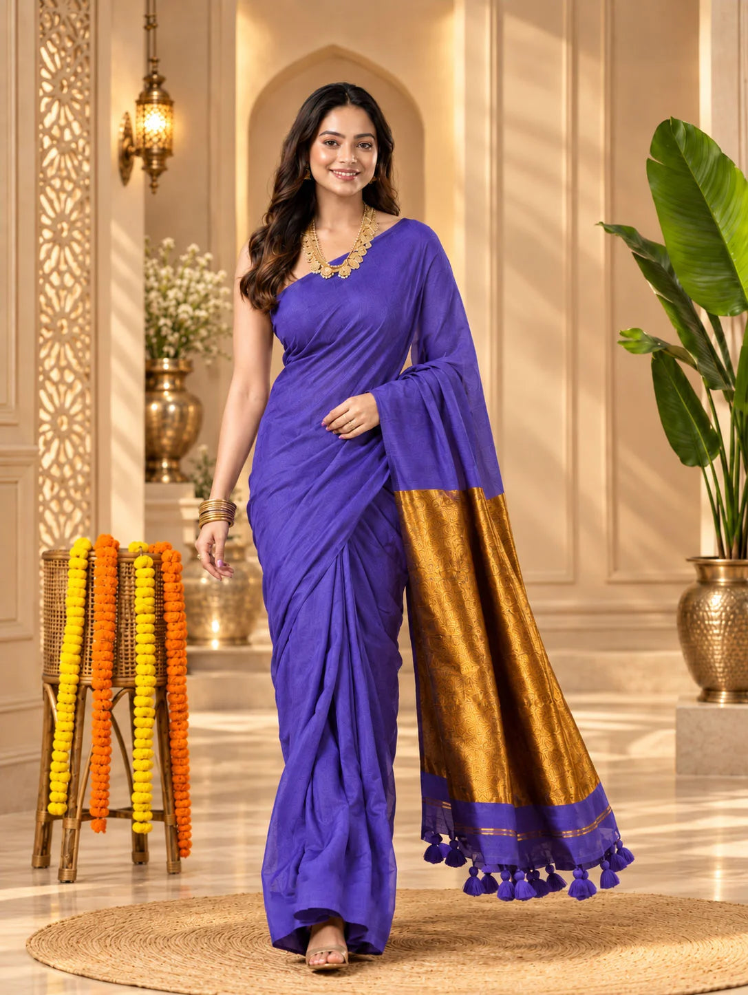 Purple Silk by Cotton Tissue Saree