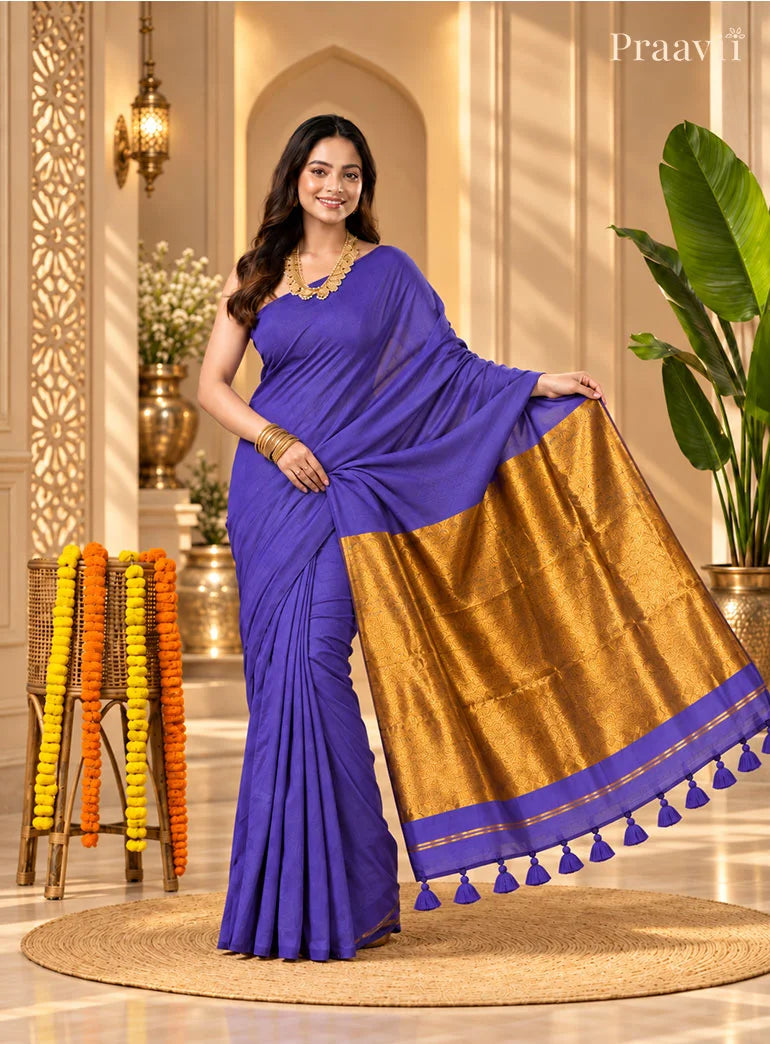 Purple Silk by Cotton Tissue Saree