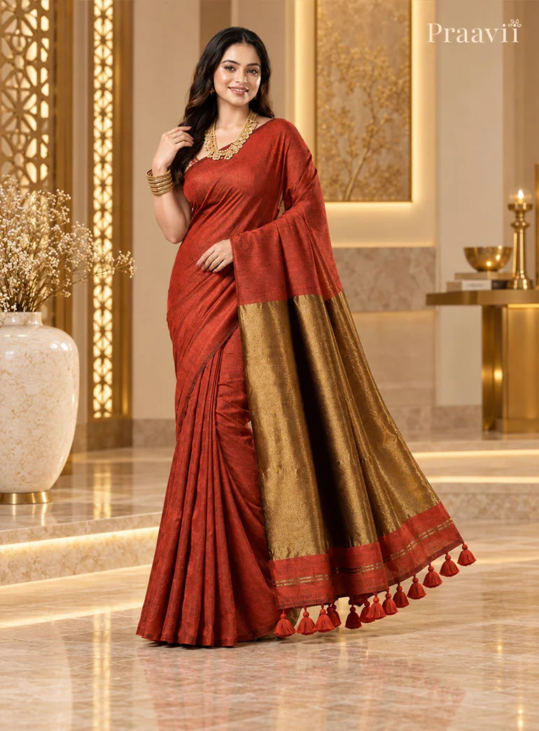 Rust Colour Silk by Cotton Tissue Saree