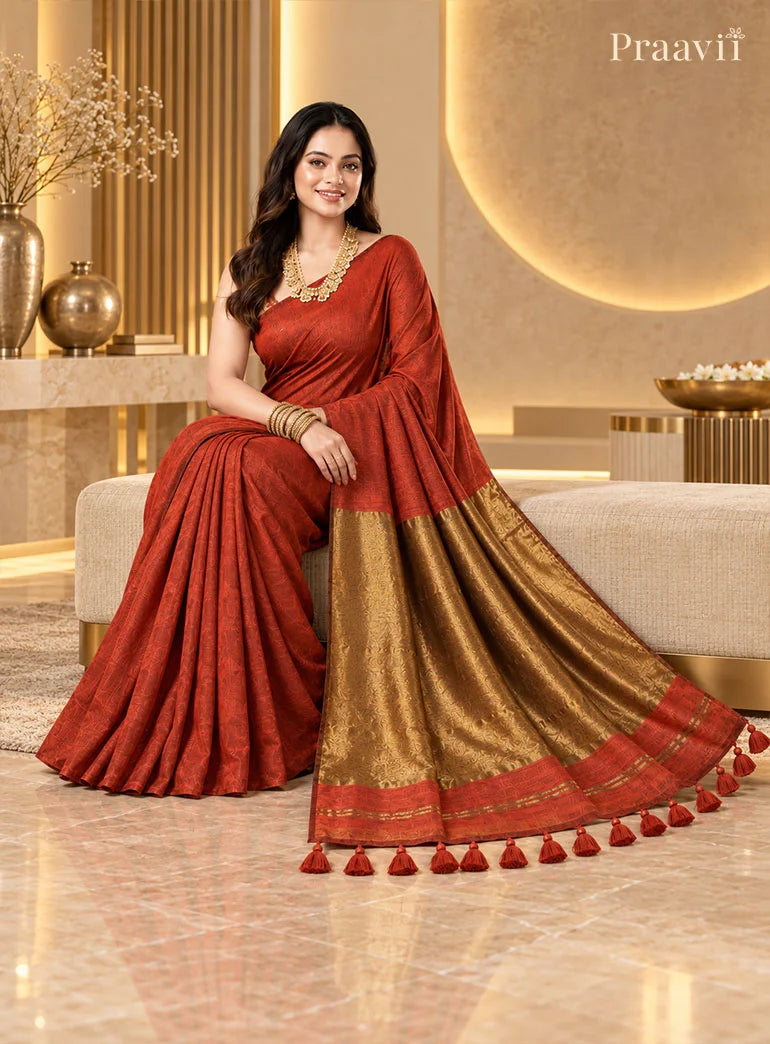 Rust Colour Silk by Cotton Tissue Saree