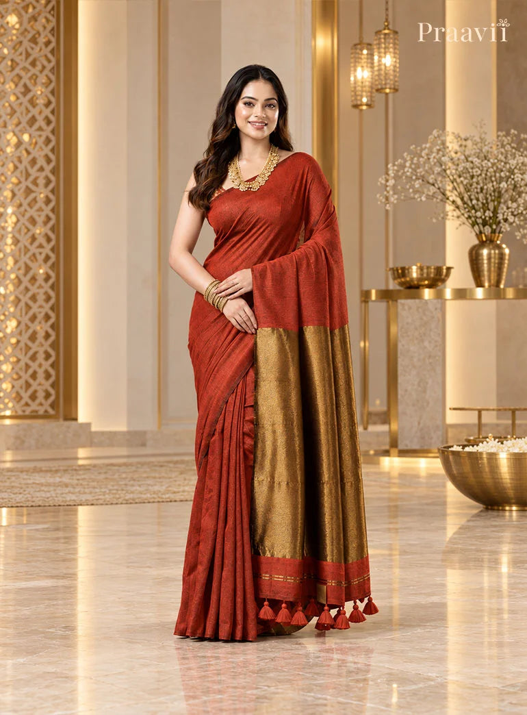 Rust Colour Silk by Cotton Tissue Saree