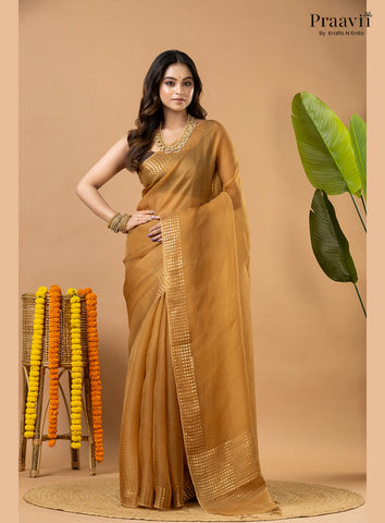 Light Brown Muslin Pocket Sequin Saree