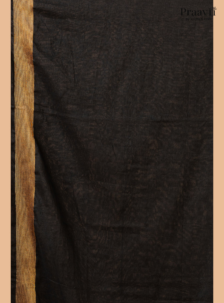 Deep Black Silk by Cotton Tissue Saree