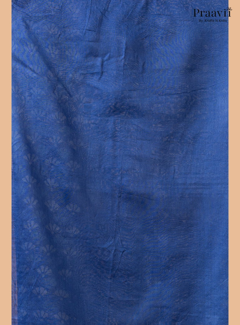 Indigo Blue Chanderi Handblock Print Saree
