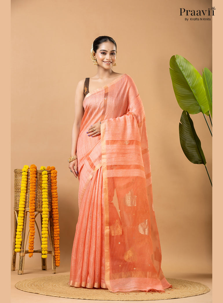 Pink Pure Matka Jamdani Saree with Muslin Pallu