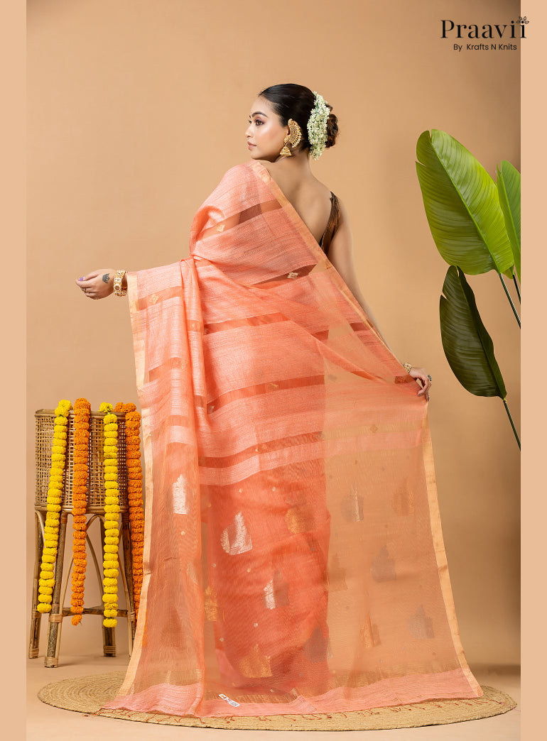 Pink Pure Matka Jamdani Saree with Muslin Pallu