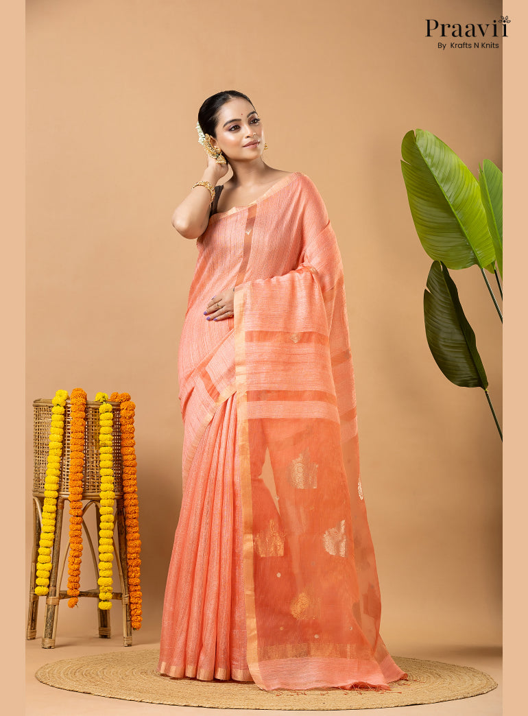 Pink Pure Matka Jamdani Saree with Muslin Pallu