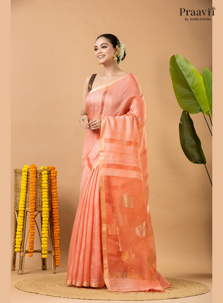 Pink Pure Matka Jamdani Saree with Muslin Pallu