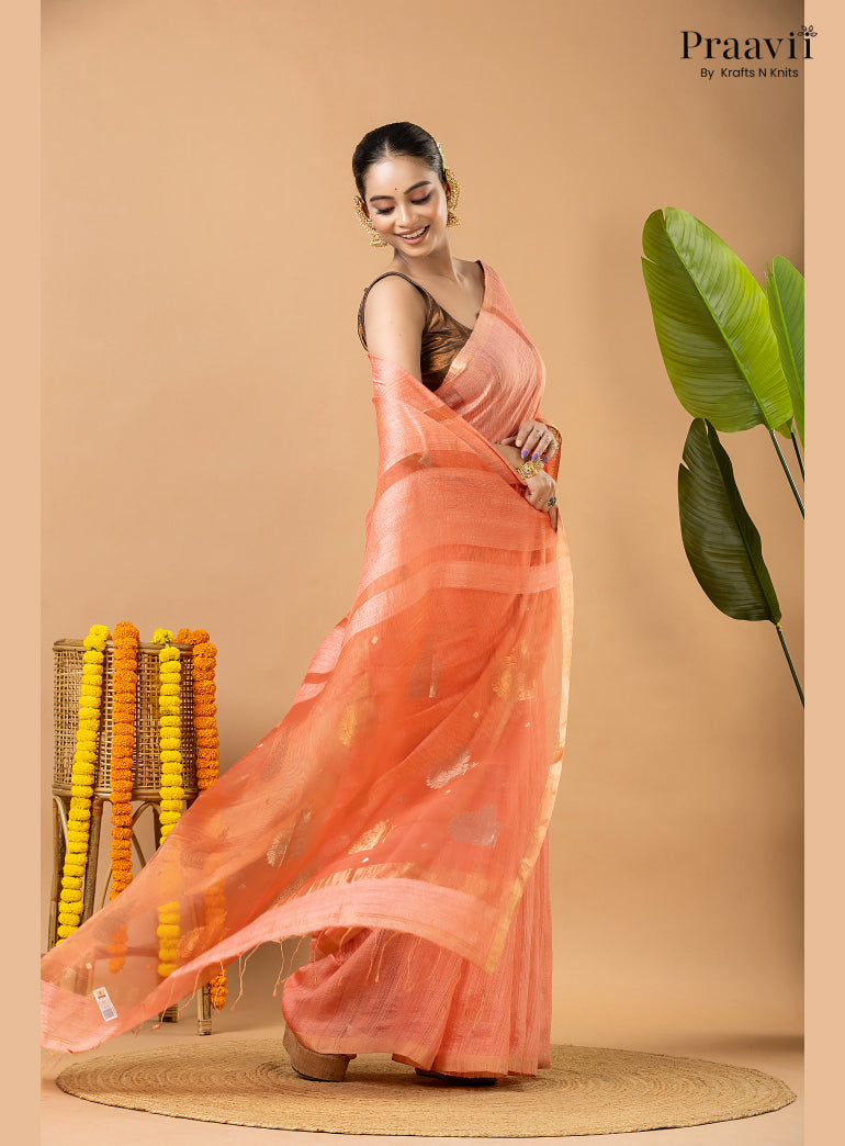 Pink Pure Matka Jamdani Saree with Muslin Pallu
