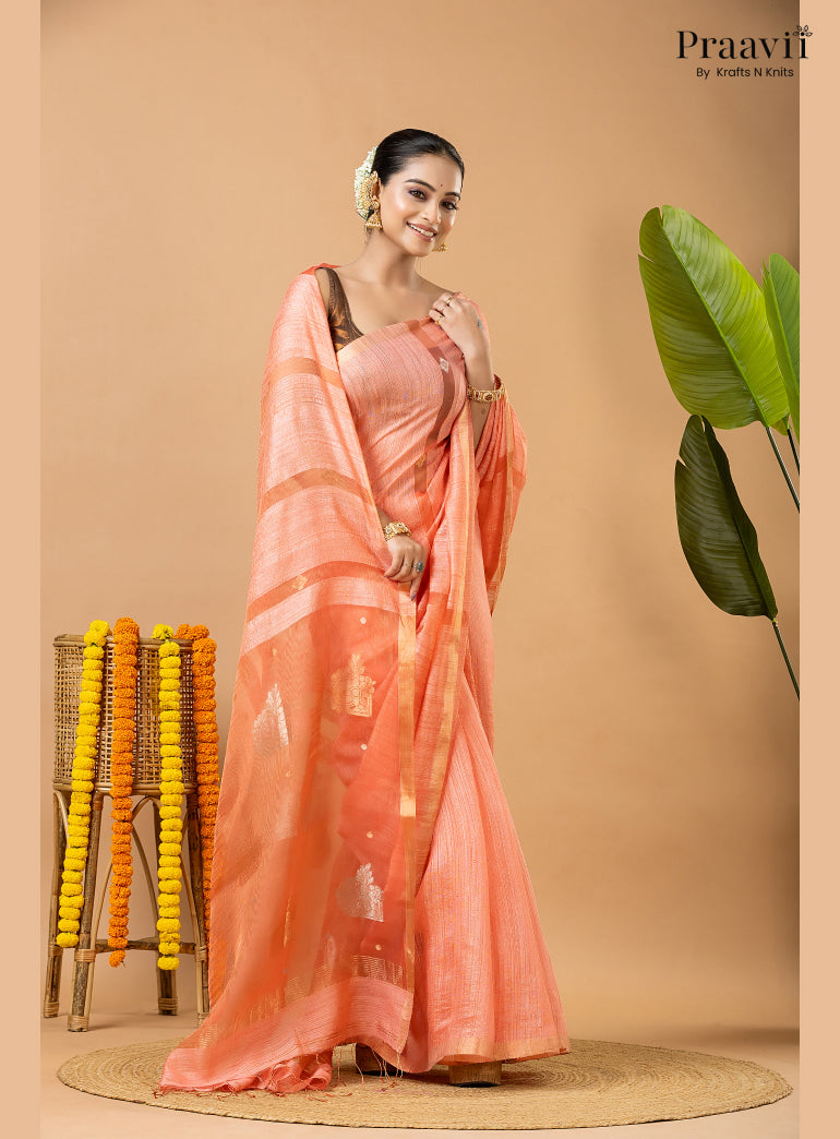 Pink Pure Matka Jamdani Saree with Muslin Pallu