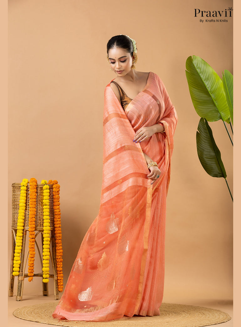 Pink Pure Matka Jamdani Saree with Muslin Pallu