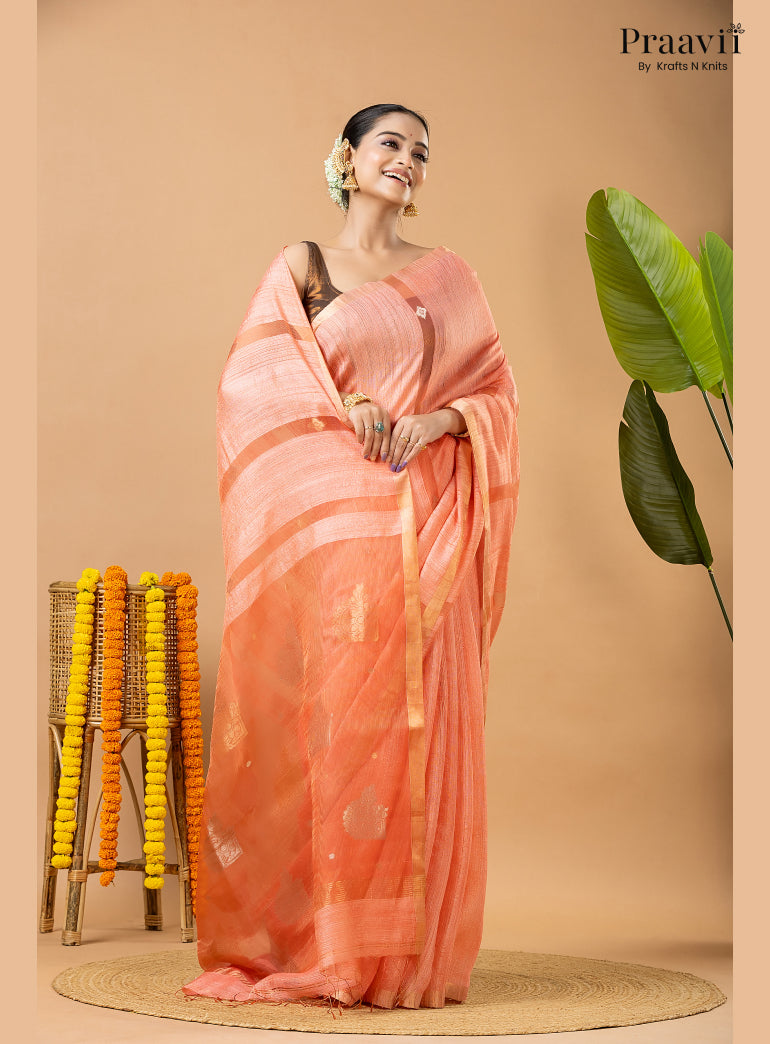 Pink Pure Matka Jamdani Saree with Muslin Pallu