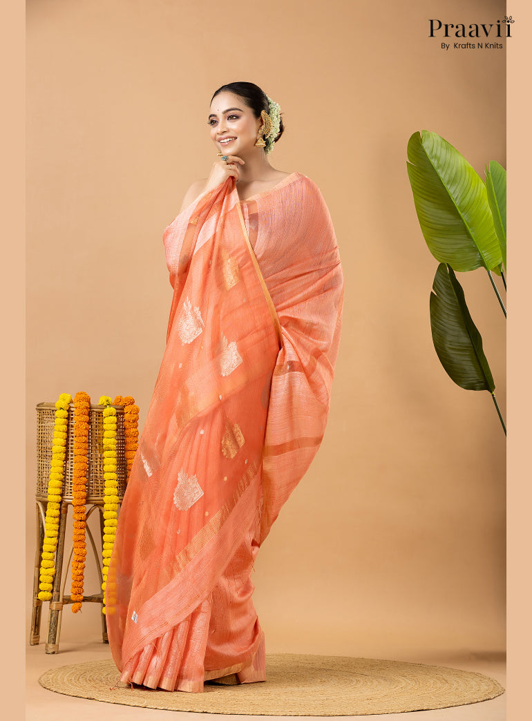Pink Pure Matka Jamdani Saree with Muslin Pallu