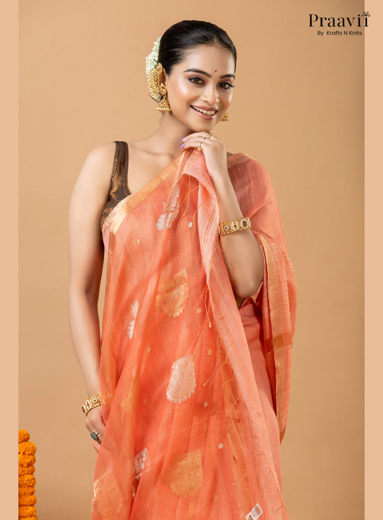 Pink Pure Matka Jamdani Saree with Muslin Pallu