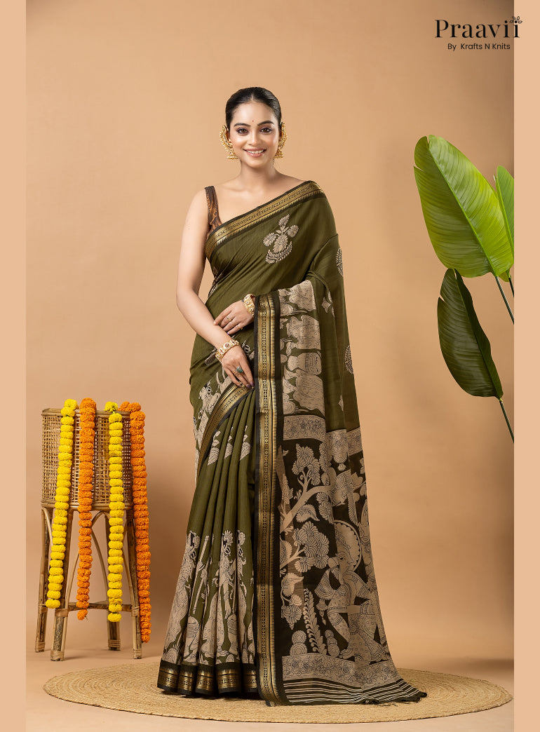 Sage Green Silk by Cotton Saree