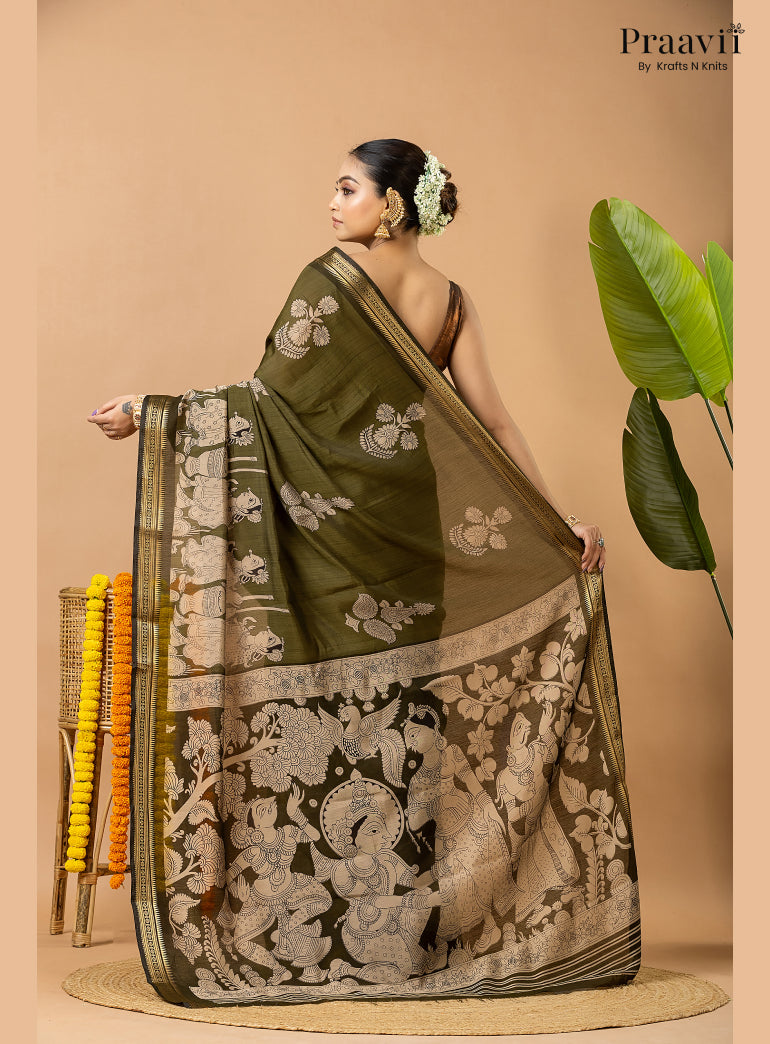 Sage Green Silk by Cotton Saree