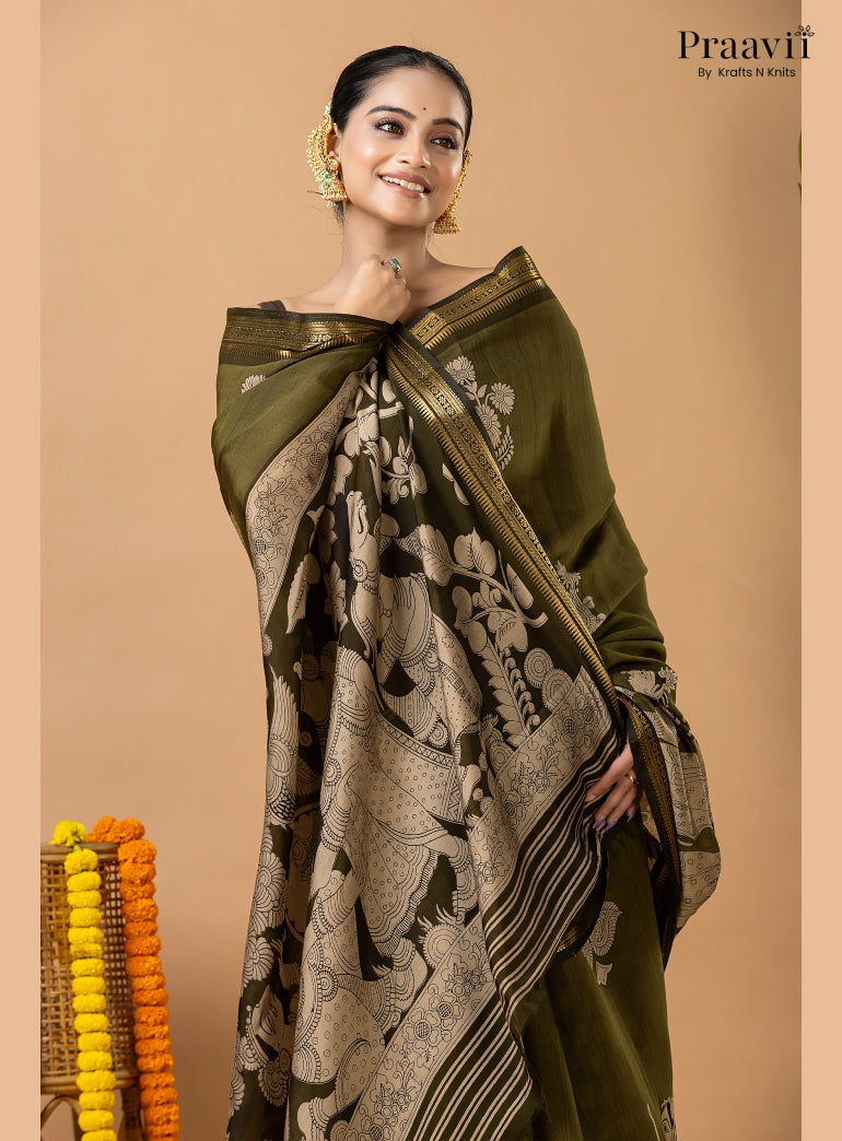 Sage Green Silk by Cotton Saree