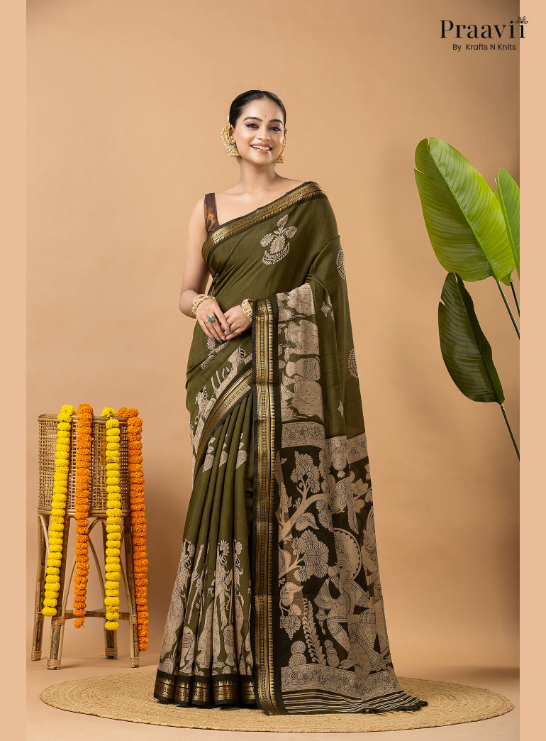 Sage Green Silk by Cotton Saree