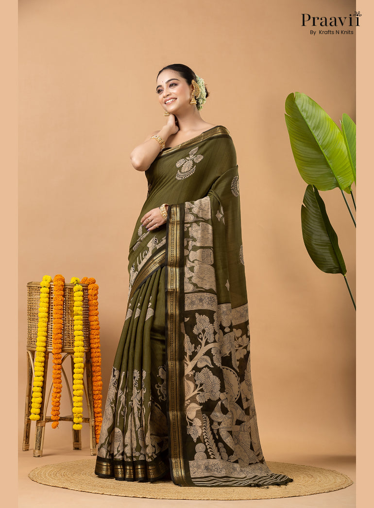 Sage Green Silk by Cotton Saree