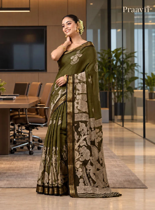 Sage Green Silk by Cotton Saree