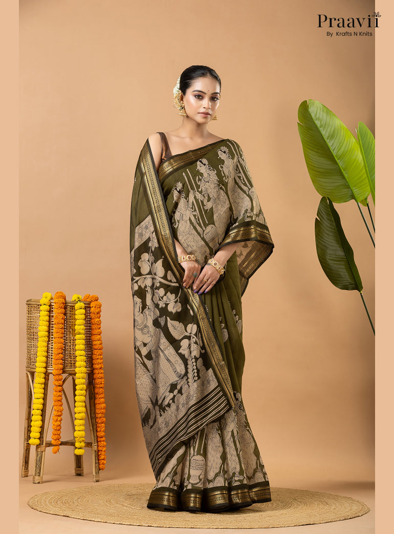 Sage Green Silk by Cotton Saree