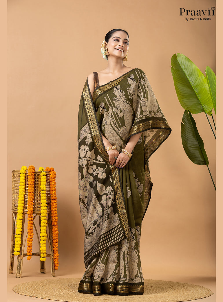 Sage Green Silk by Cotton Saree