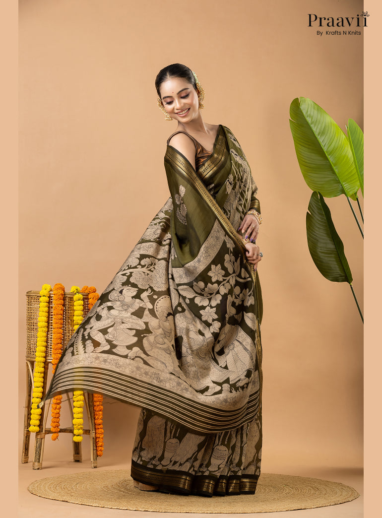 Sage Green Silk by Cotton Saree