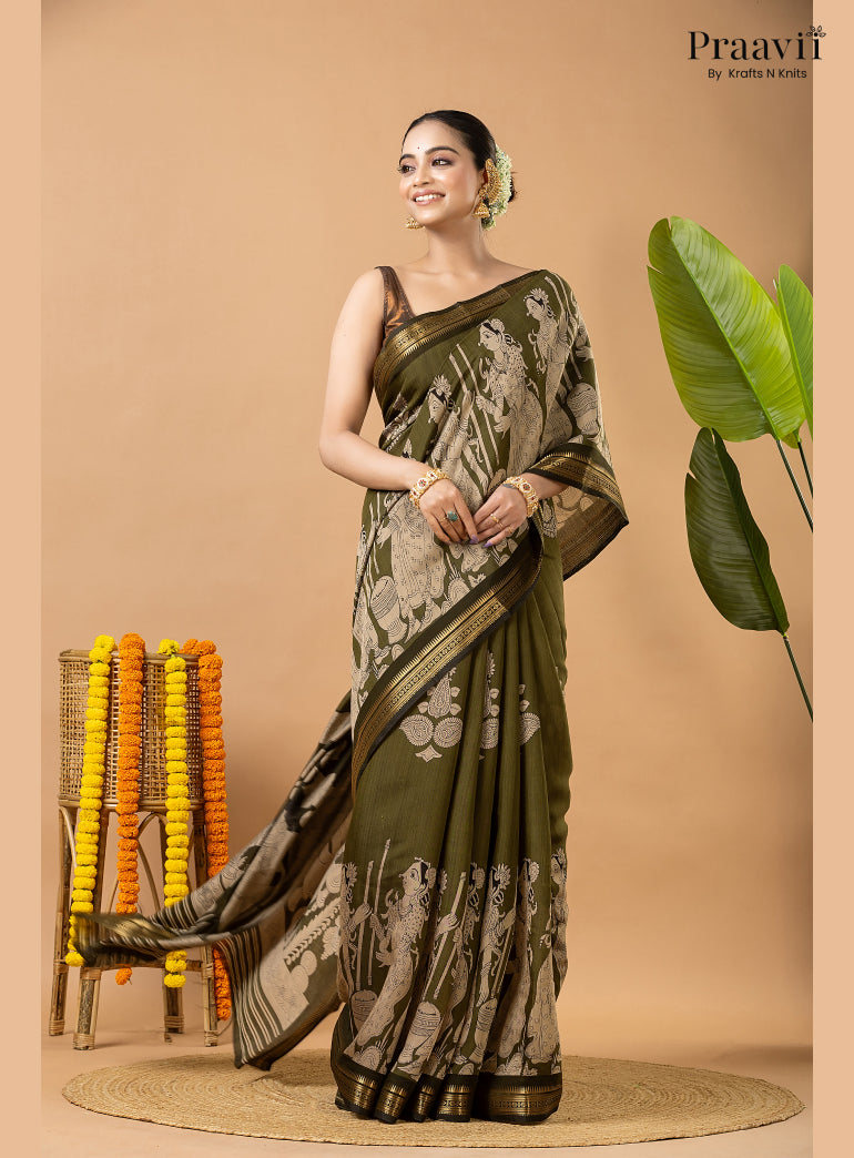 Sage Green Silk by Cotton Saree