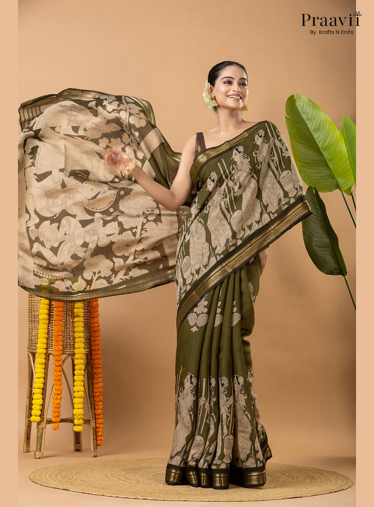 Sage Green Silk by Cotton Saree
