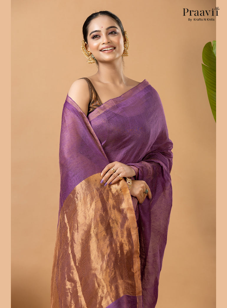 Amethyst Purple Tissue Linen Saree with Tissue Pallu