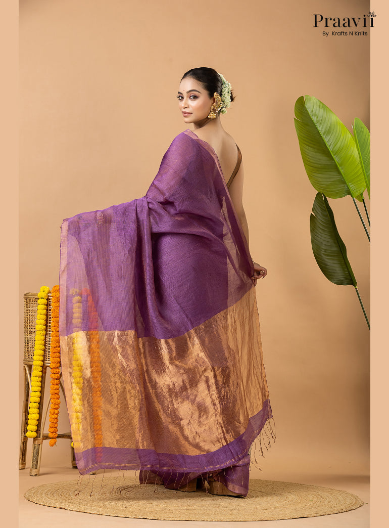 Amethyst Purple Tissue Linen Saree with Tissue Pallu