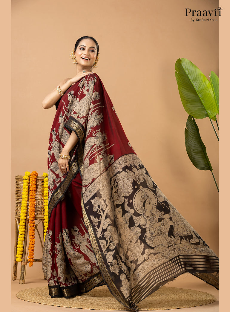 Maroon Silk by Cotton Saree