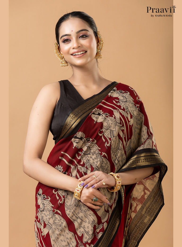 Maroon Silk by Cotton Saree
