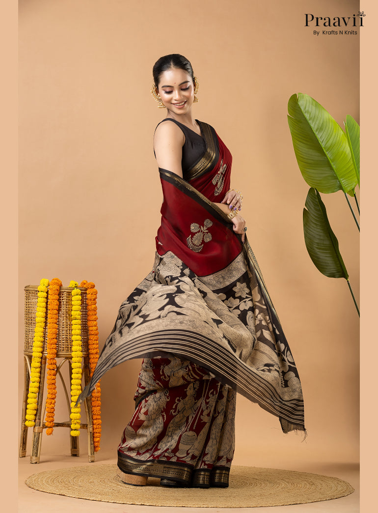 Maroon Silk by Cotton Saree