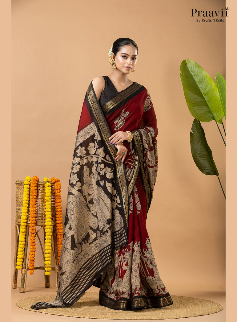 Maroon Silk by Cotton Saree